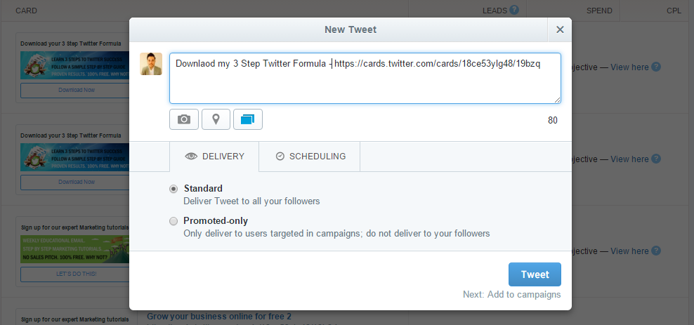Twitter Lead Generation Card
