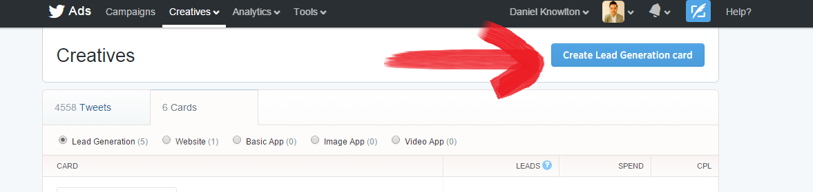 Twitter Lead Generation Card
